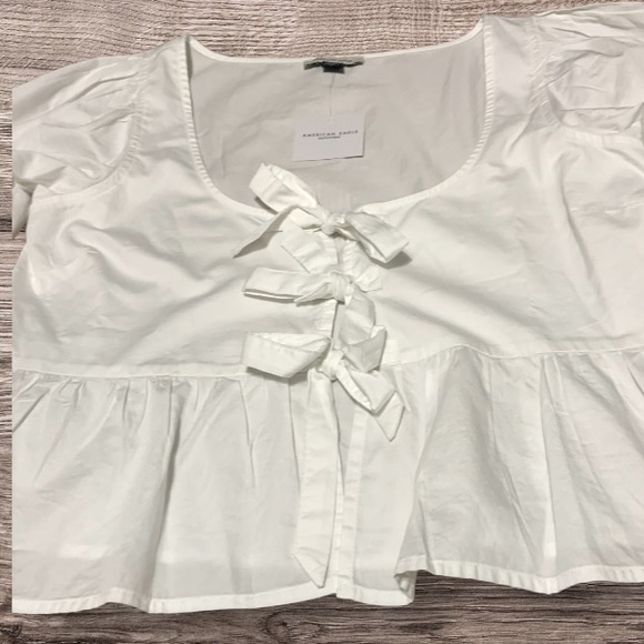 New American Eagle Outfitters Puff Sleeve Tie Blouse size S - Picture 3 of 6